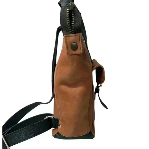 ORNAS LEATHER Mini SWAN Red Cognac Everyday leather backpack Button Zip Closure - Picture 5 of 16